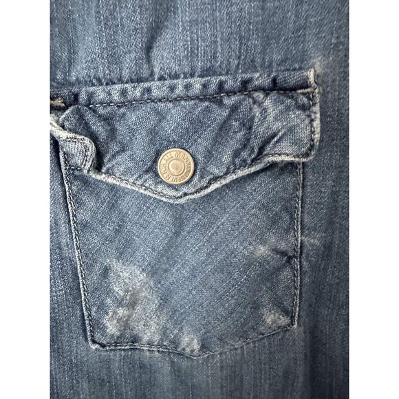 7 For All Mankind Denim Button Down Shirt Women’s M Light Wash Western Chambray - Picture 4 of 9